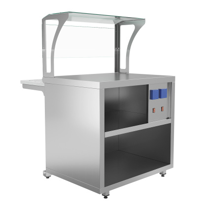 Прилавок нейтральный с верхней полкой и розетками Luxstahl ПНП (С)-900 Premium (камень)