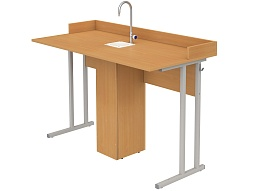 Стол для кабинета химии с мойкой нерегулируемый 6 г/р СТХб1.6 (бук, м/к серый, квадратная труба)