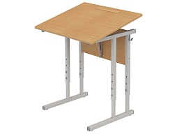 Стол с наклоном столешницы 0-35° школьный 1-местный 2-4 г/р регулируемый (бук, м/к серый, квадратная труба)