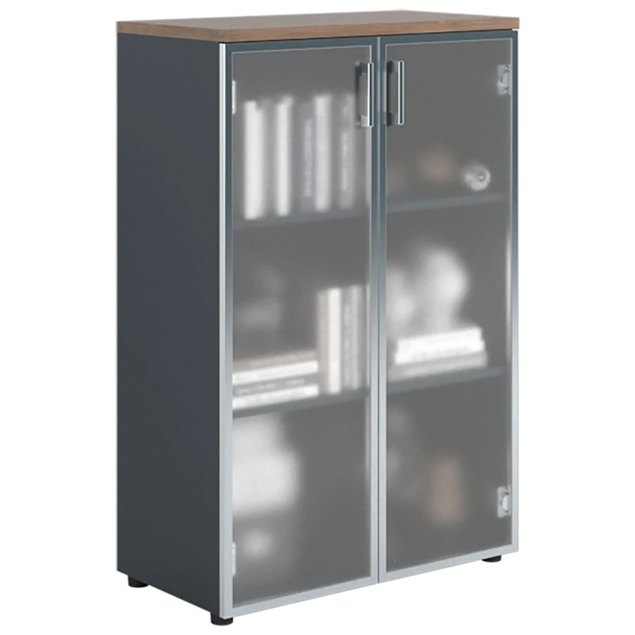 Шкаф NW 1280/2G со стеклом темный орех/антрацит