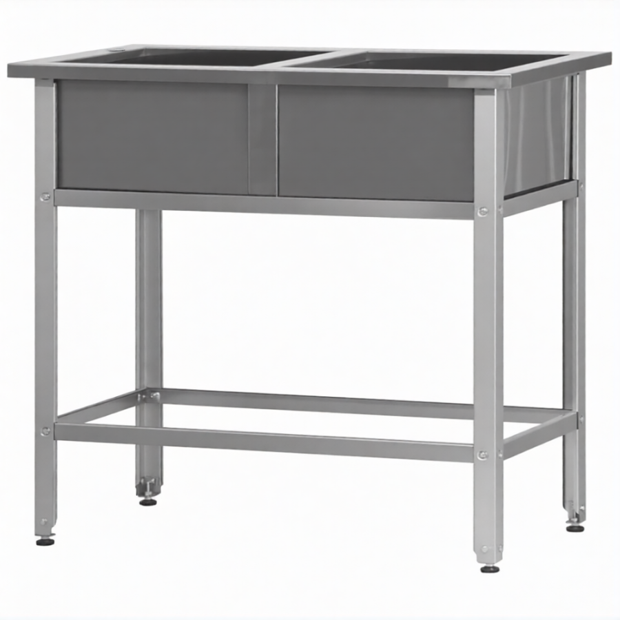 Ванна моечная ВМСн 630/2  2 м/о 530х530х350 (полка с отв., борт; ножка угл.)