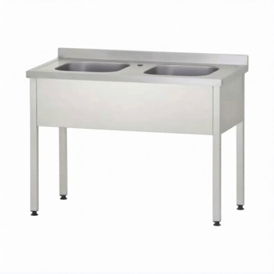 Ванна моечная ВМЦп 860х1200х600  2 м/о 250х500х400, борт, отв. д/смесит.