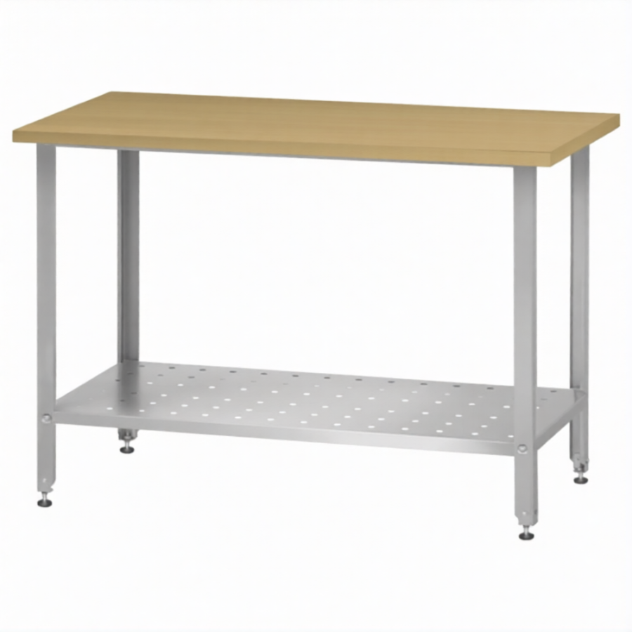 Стол кондитерский СПРн 860х1500х600 «Norma Ral» бук/40 (полка перф., ножка угловая)